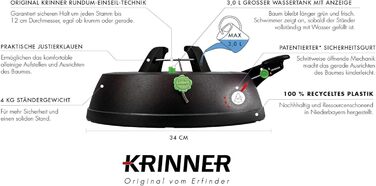 KRINNER® Green Line Comfort Grip S Recycling Christmas tree stand, including foot pedal single-rope system with 3-liter water tank for tree heights up to 2.3m. Made in Germany 94219, Black