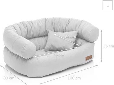 Ліжко для собак Juelle Fergus S-XXL з штучної шкіри, знімний коврик, м'яке собаче ліжко, крісло для собак (100x80x35 см, Бежевий)