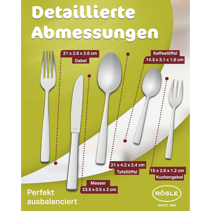 RÖSLE ELEGANCE Cutlery Set for 12 People – 60-Piece High-Gloss Polished Stainless Steel 18/10 Cutlery Set – Premium Cutlery Set, Dishwasher Safe, in Elegant Gift Box 60-Piece Dinner Cutlery