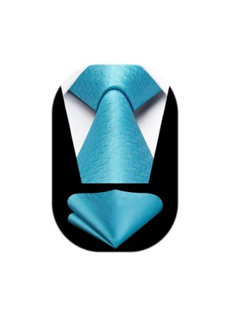 Краватка для чоловіків HISDERN на весілля з кишеньковим хустинкою. Класичний візерунок: клітинка, «курячий лап». Набір краваток та хустинки для бізнесу (аква блакитний)