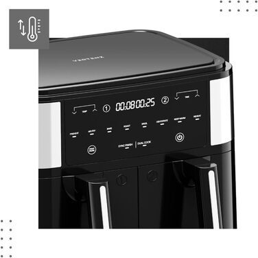 Фритюрниця VERTENZ Taste 90 9л з подвійною камерою, аерофритюрниця без олії, 8 програм, 2600 Вт, антипригарне покриття, чорна