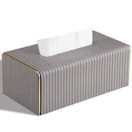 Стильна тканинна коробка для серветок з PU шкіри (світло-сіра в смужку)