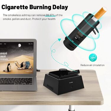 Portable Ashtray with Suction - 2 in 1 Smoke-Free Ashtray with Air Purifier - Portable Smoke Cleaner Ashtray with Filter for Home, Car, Office, Indoor Cigarettes