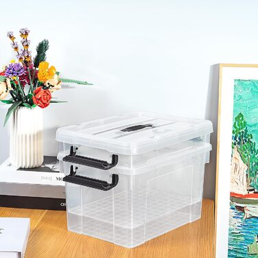 Cetomo Storage Boxes, Portable Plastic Boxes with Lids, Organizer Containers with Handles and Clips, Stackable, Nesting, for Home and Office, Transparent, 90L-3 Pack (20L*3)