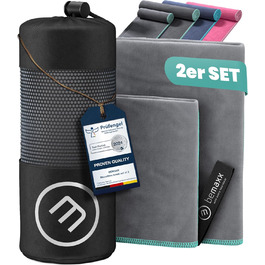 Набір рушників з мікрофібри (2 шт): швидковисихаючі, компактні, легкі. Великі та малі рушники з мікрофібри для спорту, подорожей, фітнесу, кемпінгу. Сірий колір.