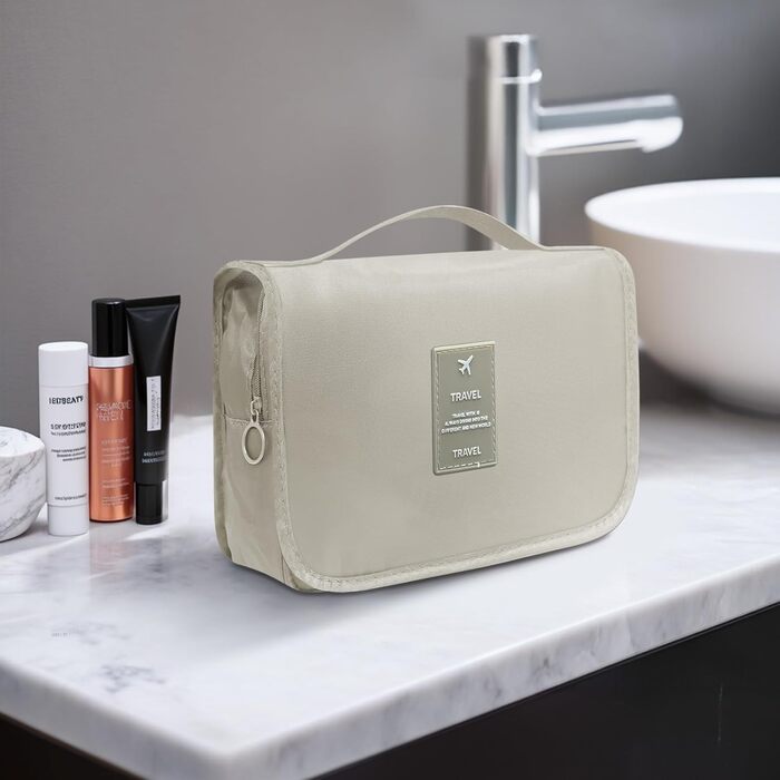 Чоловіча косметичка для подорожей з ручкою, кілька відділень для організації особистих речей (біла)