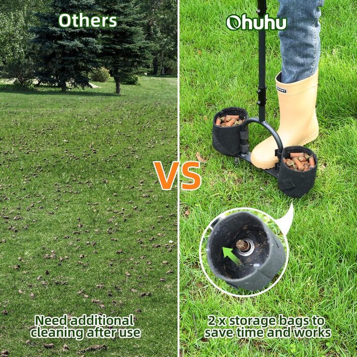 Ohuhu Aerator for Lawns, Lawn Aerator, Core Aerator with Storage Bag and Cleaning Tool, Heavy-Duty T-Handle Lawn Aerator for Compacted Soil Lawn Care