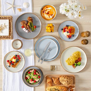 Набір посуду vancasso RENO 36 предметів: тарілки, супові тарілки, десертні тарілки, миски. Набір посуду з кераміки для 6 осіб, сучасний дизайн, безпечний для миття в посудомийній машині та розігріву в мікрохвильовій печі.