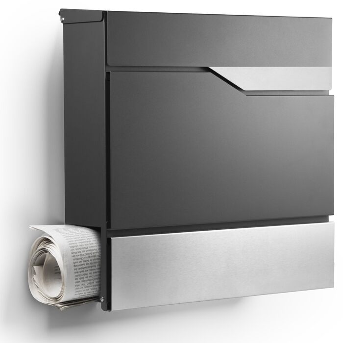 Поштовий ящик настінний Modern Manhattan антрацит RAL 7016 з газетницею та гравіюванням (без гравіювання). Нержавіюча сталь, стійкий до УФ-випромінювання