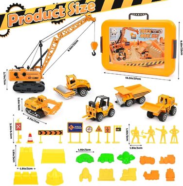Tacobear Construction Site Magic Sand Case Sensory Toy Gifts Boy 3-8 Years with 1kg Kinetic Sand, Crane Toy, 5 Mini Vehicles & 14 Sand Molds, Sand Play Toy, Magic Sand Gift for Kids