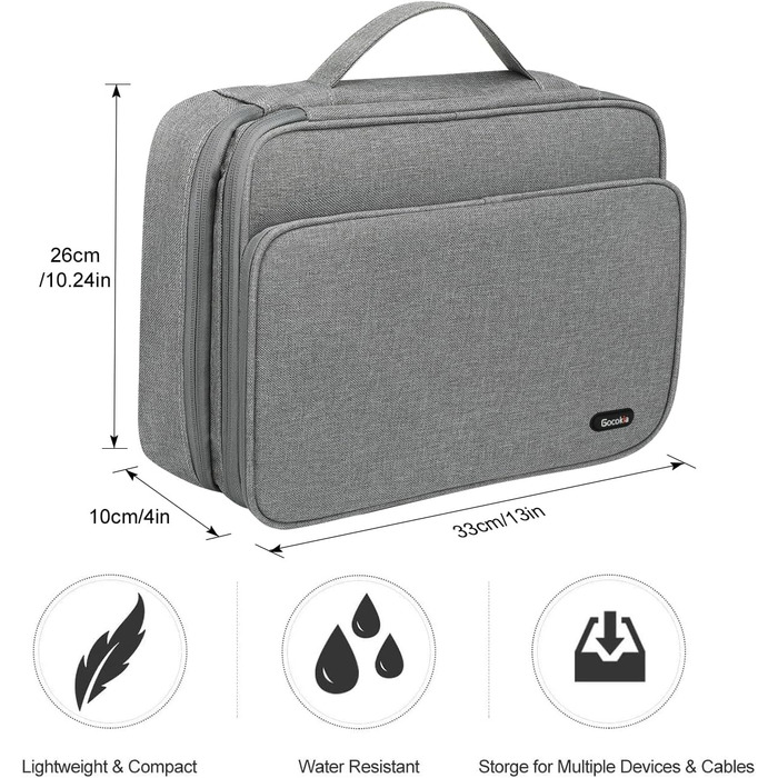 Органайзер для аксесуарів Gocokia: велика місткість, для кабелів, iPad, жорстких дисків, з передньою кишенею