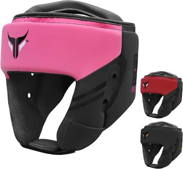 Mytra Fusion Headgear Boxing Headguard with Adjustable Strap - MMA, Muay Thai, Sparring, Karate - Black/Pink