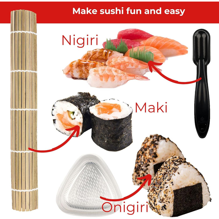Набір для приготування суші на 17 частин. Професійний набір для суші, бамбукова килимок, ніж, форми для нігірі та онігірі, палички, ложка. Maker B