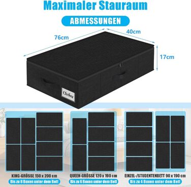 Коробки для зберігання під ліжко з кришкою, 2 шт, складані, для одягу та ковдр, 76x38x17 см (Чорний)