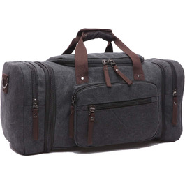 Travel Bag, Large 40L 50L Expandable Sailcloth Travel Bag, Unisex Travel Bags, Weekend Bag for Women and Men, Black