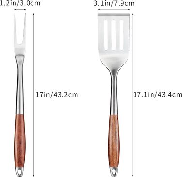 Набір аксесуарів для гриля FJNATINH з нержавіючої сталі з дерев'яним руків'ям, 4-х частинний: щипці, лопатка, щітка та виделка. Зручний відкривач для пляшок – ідеально для гриля та як подарунок. (Набір гриль-інструментів 4 шт)