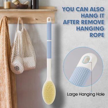 Back Scrubber with Anti-Slip Grip - Long Handle Body Brush for Shower & Bath - Exfoliator with Stiff & Soft Bristles