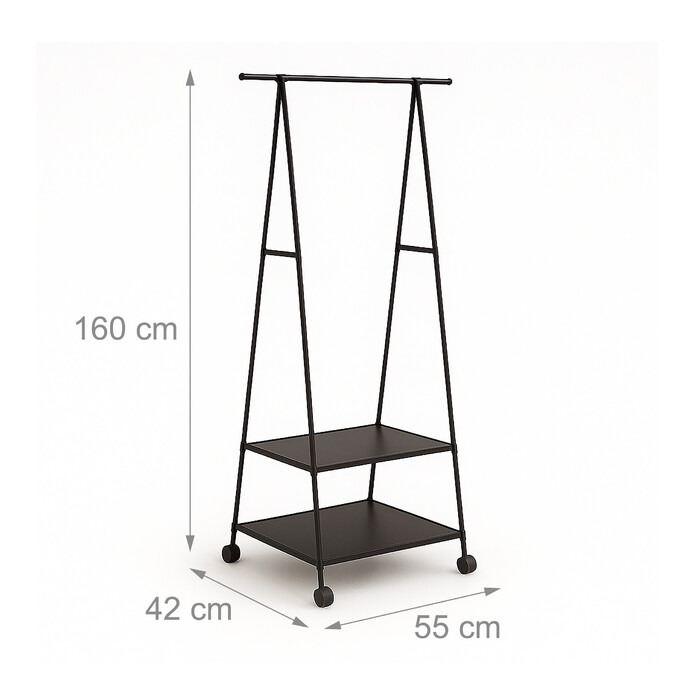 Relaxdays Clothes Rack with Wheels and 2 Shelves