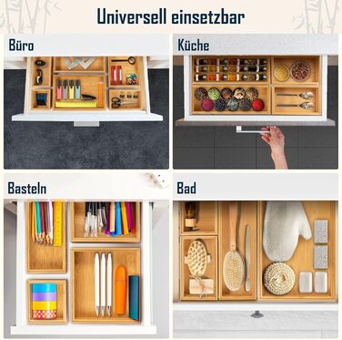 Lilly Things ANTI-SLIP Bamboo Drawer Organizer System (6 Piece, Wood) Drawer Organizer, Drawer Insert, Storage Box for Makeup, Cosmetics, Vanity, Desk, Office, Bathroom, Kitchen