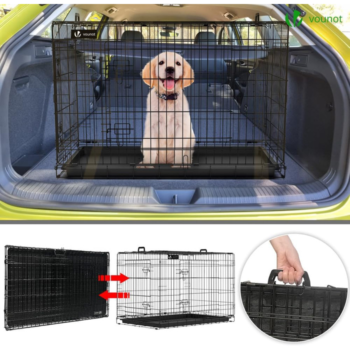 Клітка для собак VOUNOT, розкладний вольєр з кришкою, переноска для собак у машину, чорний XL (107x70x78 см)