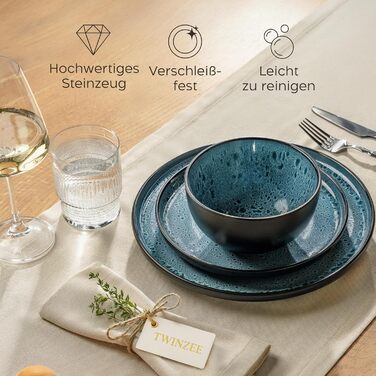 Набір посуду Twinzee Steingut 24 елементи (6 персон) - тарілки та миски, Tafelservice, з каменю, колекція Riviera (Азур, великі тарілки (x6))
