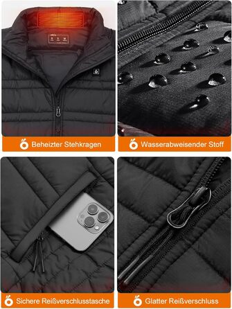 Обогріваючий жилет UNBON з акумулятором 10000mAh USB, чоловічий/жіночий, 3 режими нагріву, 6 зон нагріву, чорний