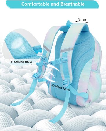 Рюкзак для дівчинки Tanou - шкільний ранець для 1-4 класів, дихаючий, водовідштовхуючий, нейлон, блакитний