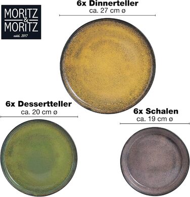 Набір посуду Moritz & Moritz VIDA на 6 осіб, 18 предметів, вінтажний стиль, сучасний порцеляновий сервіз, стійкий до подряпин, для мікрохвильовки та посудомийки