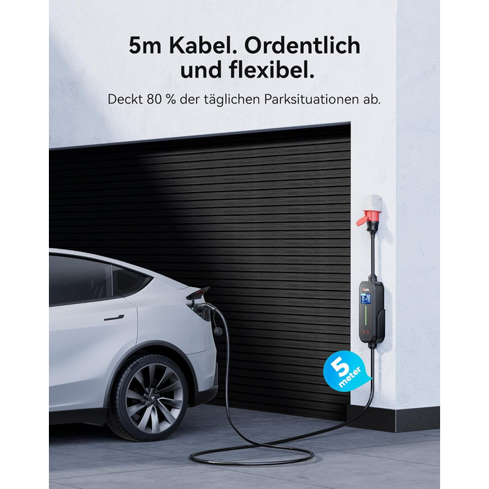 Raylix 2026 Neu 11kW Wallbox мобільна Type 2 з кабелем (8A-16A, 3 фази) + лічильник, регулювання струму, відкладений старт + кабель CEE 16A - Type 2, 5м