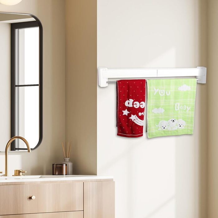 Настінна сушарка для білизни Vonia – компактна та складна – міцна сушарка для одягу для ванної кімнати, балкону та маленьких квартир (біла, 70 x 37 см)