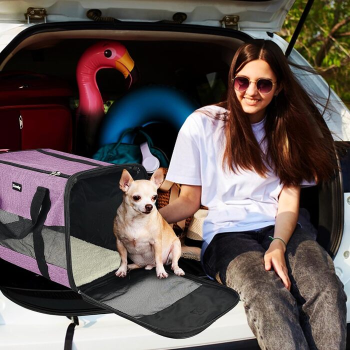 Транспортна сумка для котів та собак Zavothy, дихаюча та легка, з регульованим плечовим ременем, знімний м'який матрац (фіолетовий, L)