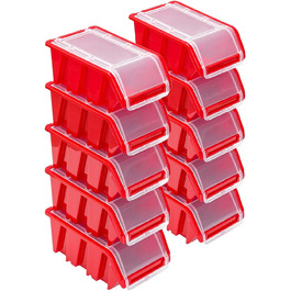 Stackable Boxes Set – Stackable Box with Lid 155x100x70 mm – Transparent Storage Box, (10x, Red)