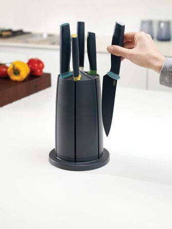 Joseph Joseph Elevate - 6-Piece Knife Block Set with Rotating Stand, Stainless Steel Blades, Opal
