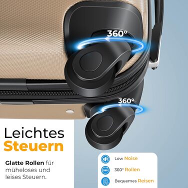 Чемодан KESSER® середній, жорсткий корпус, вага + бірка для багажу | Валіза-роликовий чемодан з кодовим замком, 4 колеса, ABS, телескопічна ручка (66x45x28см / 84 літри, шампань) 66см - 84Л шампань