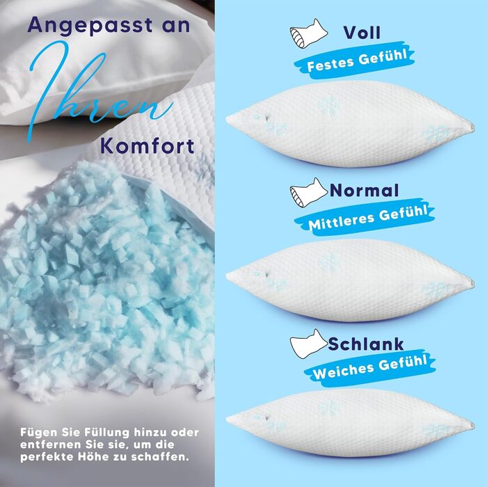 CloudÉtoile Memory Foam Pillow - Height-Adjustable Orthopedic Pillow with Shredded Memory Foam Ergonomic Neck Pillow, Side Sleeper Pillow, Neck Support Pillow (60x40cm)