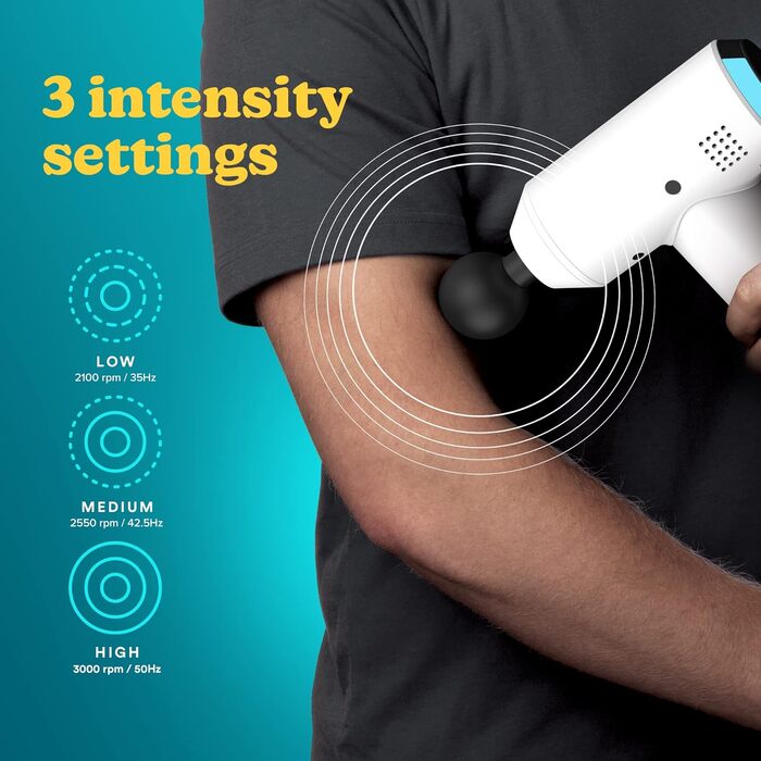 Масажер для тіла HoMedics Mini Massage Gun - бездротовий, перезаряджається, з 5 насадками, для розслаблення м'язів. Білий