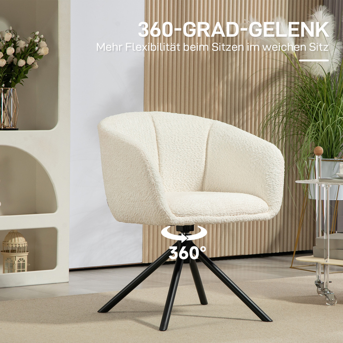 HOMCOM Armchair Lounge Chair with Armrests, 360° Swivel Function, Linen-Look, Swivel Chair with Metal Legs, for Living Room, Bedroom, Cream White | Aosom