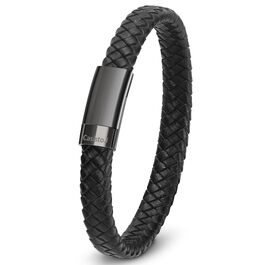 Чоловічий шкіряний браслет з плетінням та магнітним застібком Lederarmband 20 см, чорний