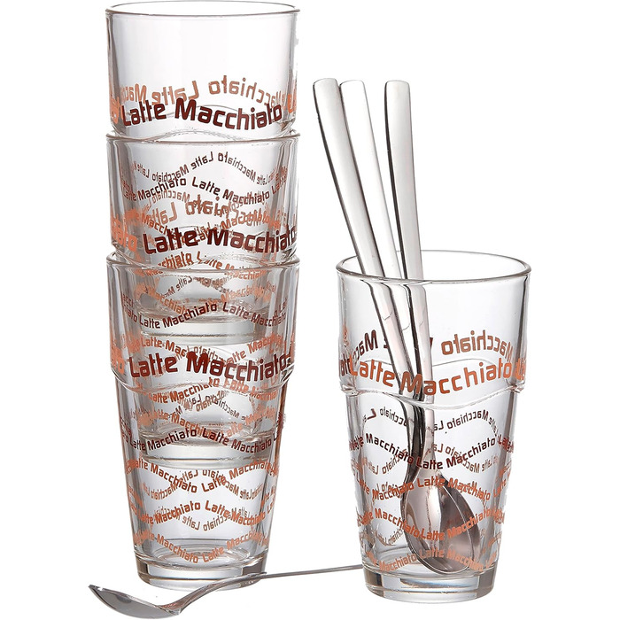 Ritzenhoff & Breker Latte Macchiato Glasses Set, 4 pieces & Cornello Coffee Cup Set, 2-piece, Cream, 300 ml, 2 pieces (1 pack)