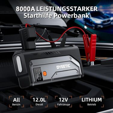 Пусковий пристрій (бустер) для автомобіля Starthilfe Powerbank 8000A, 26800mAh, чорний