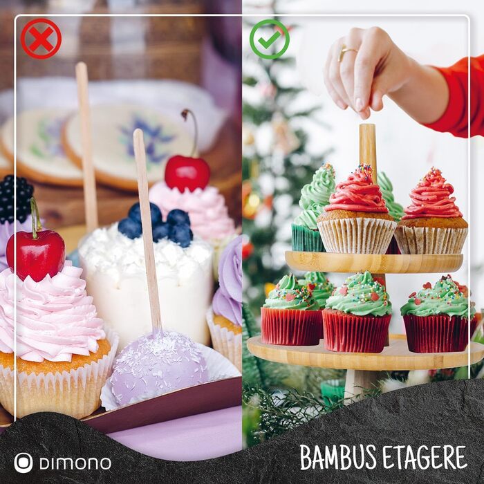 Підставка для сервірування Dimono® Deluxe з 3 ярусами; Таця для фруктів, овочів та десертів з бамбукового стійки