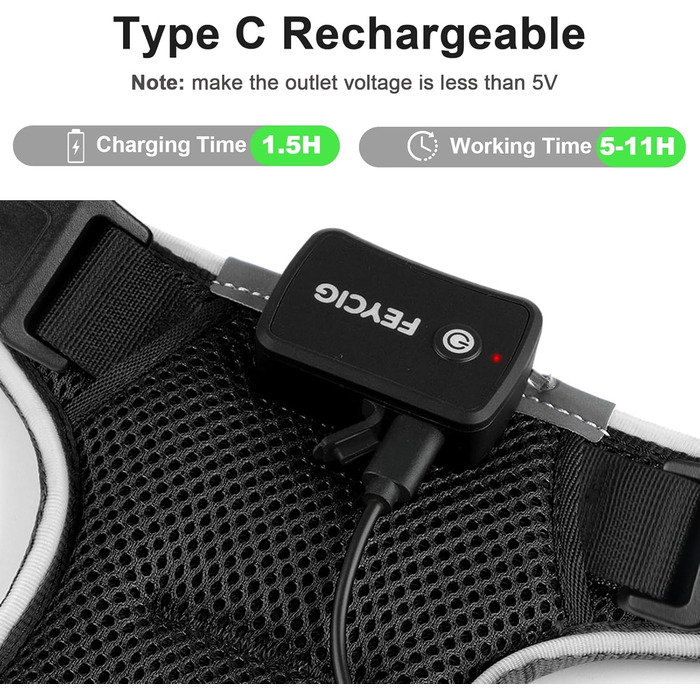 Світлодіодне шлейка для собак з підсвічуванням LED, перезаряджувана, для малих, середніх та великих собак, світловідбиваюча, регульована, XL (Чорний, Small)