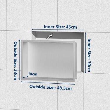 Neodrain Corner Shower Shelf Stainless Steel Shower Shelf Single Shelf Storage for Bathroom 45 x 30 cm, Brushed