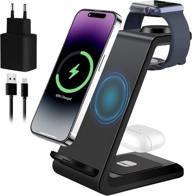 3-в-1 Бездротова зарядка Induktive для iPhone, Apple Watch та AirPods Pro