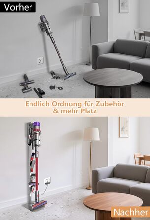 Стійка для пилососа Dyson V6-V16 (Gen5) – металева підставка з 4 гаками, настінне кріплення без свердління, срібляста