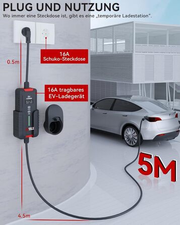 Кабель для зарядки електромобіля Type 2 Schuko 3.6 кВт, 5м, IP65, 16A - Зарядний пристрій для електрокарів та гібридів