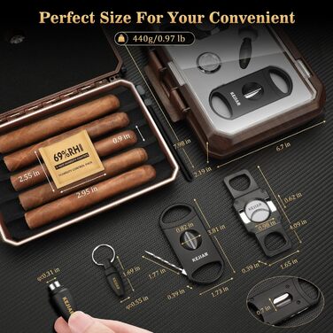 KEJIAR Вологостійкий футляр для сигар з набором інструментів (3 в 1, V-cut, Straight Cut, штамп) - Темно-коричневий