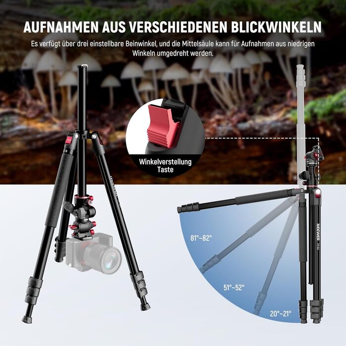 Штатив для камери NEEWER з моноподом, 72 дюйми, алюміній, міцна конструкція для DSLR, екшн-камер, відеокамер, кульковий голковий вушко 360°, платформа Arca-Swiss, максимальне навантаження 15 кг, серветка для очищення