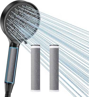 Cobbe Shower Head with Filter, High-Pressure Handheld Shower with Hose, 6 Spray Patterns Water-Saving Shower Head with 20-Layer Filtration, Showerhead for Hard Water, Residual Chlorine, Bacteria, and Heavy Metals (Blackx)