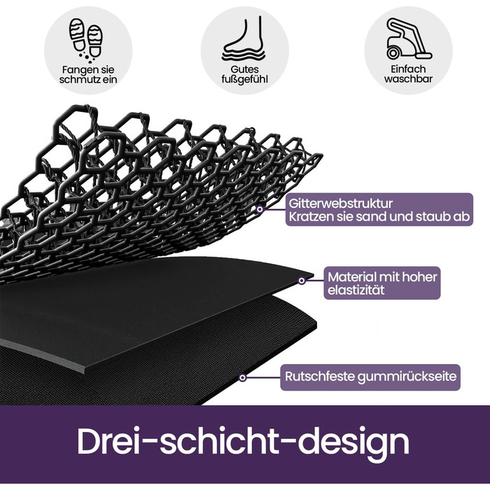 Дексі килимок для дому та вулиці 43 x 76 см, антиковзкий, водонепроникний, міцний, сірий